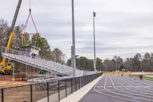 Pressbox installation with crane
