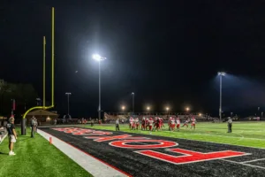 Football Players in the endzone