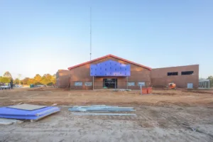The front of the school showing the brick facade
