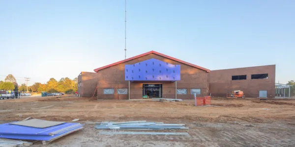 The front of the school showing the brick facade